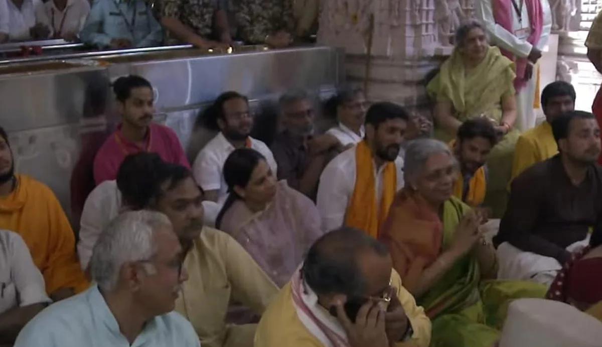 Members of the team of scientists inside the Garbha Griha of the Ram temple. 